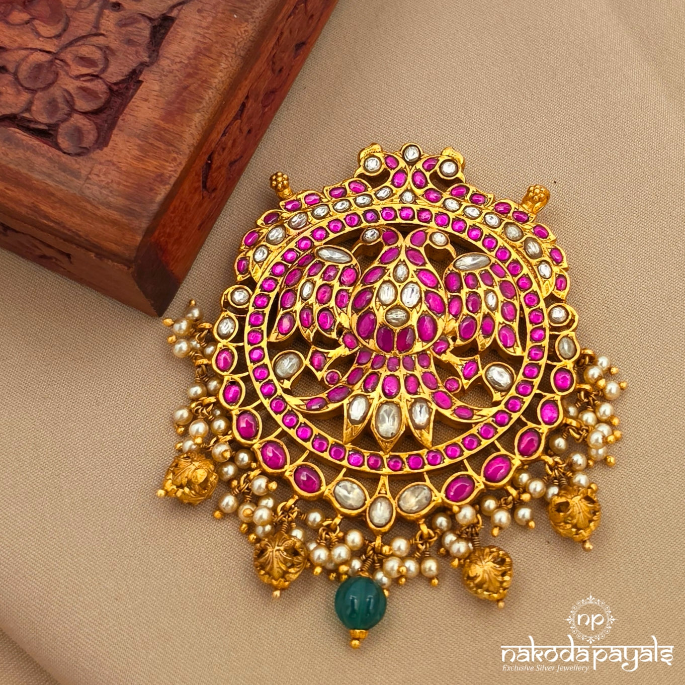 Circular Kundan Pink Gandaberunda Pendant (Gp2411)