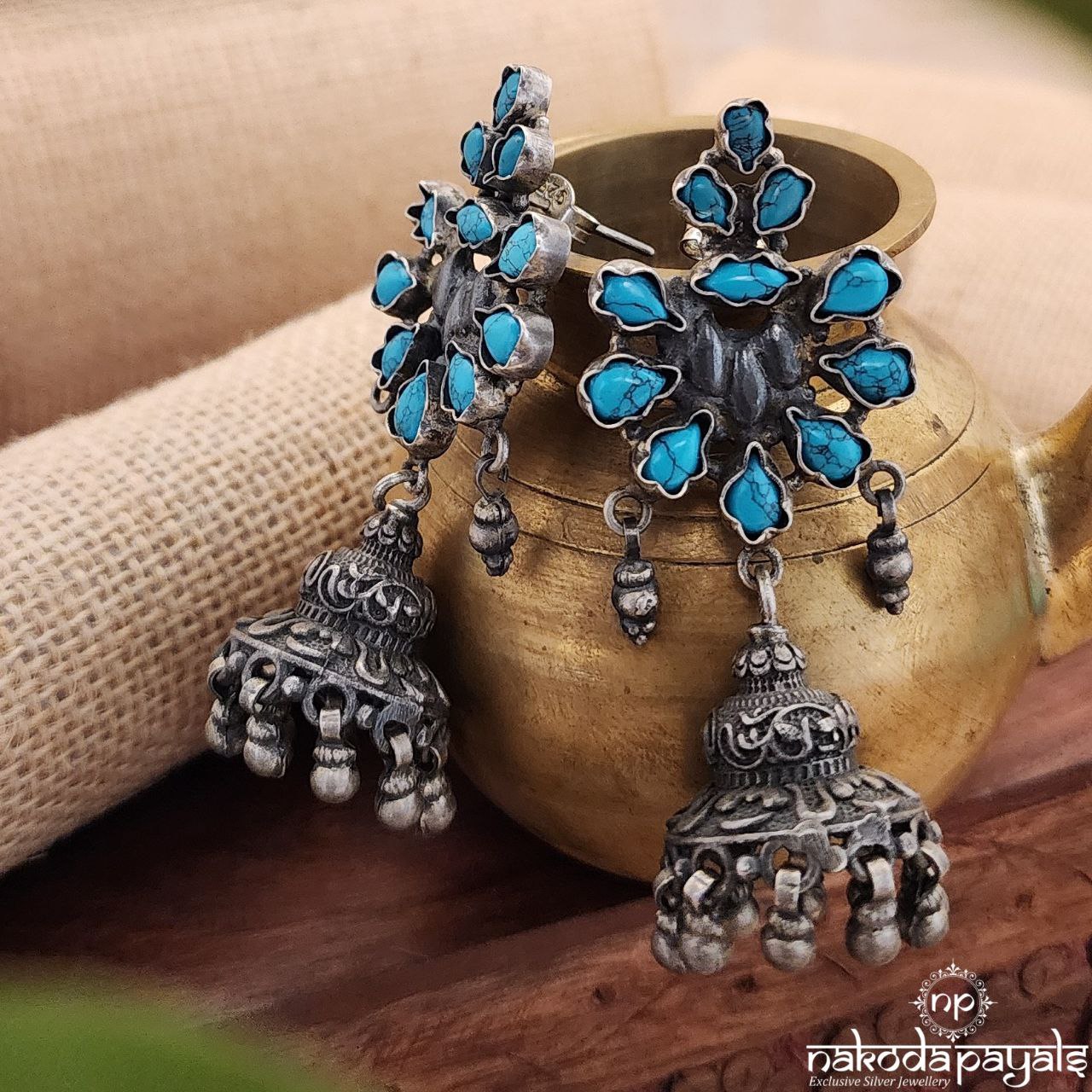 Turquoise Oxidised Jhumka (J8021)