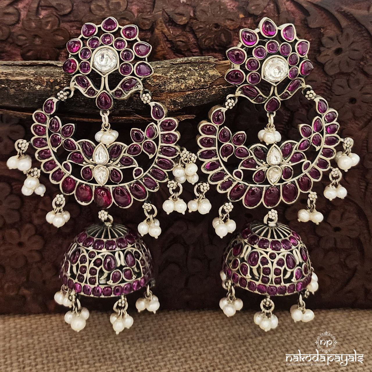 Ruby Rainfall Pearled Drop Earrings (C3286)