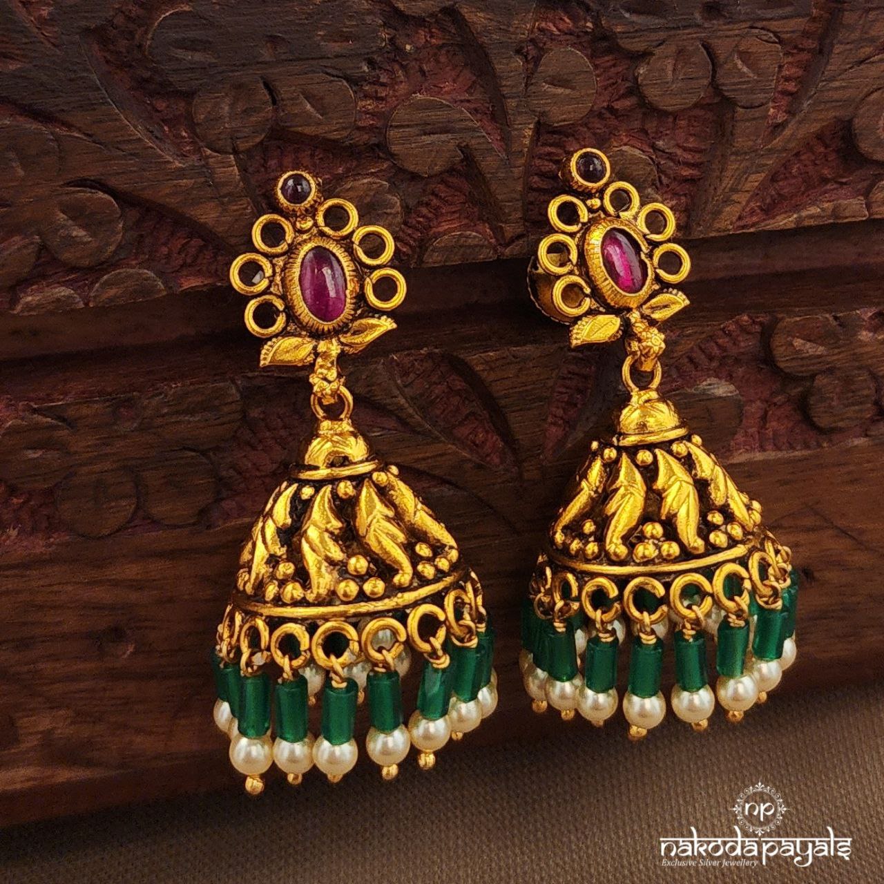 Green Drop Pearled Jhumka (Ge10218)