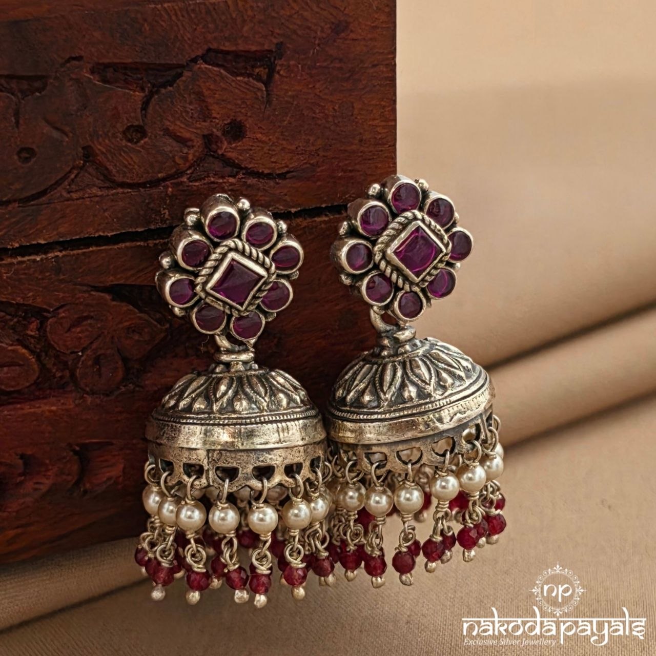 Pink Pearl Squarish Jhumka (J1763)