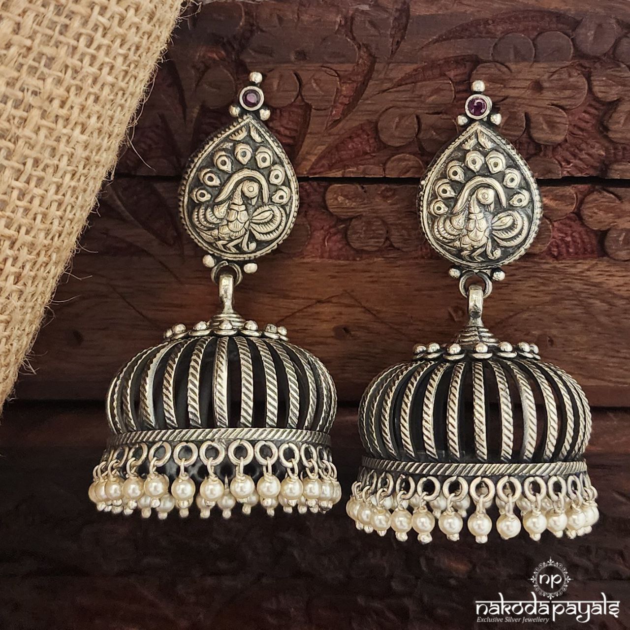 Oxidised Peocock Jhumka (J1431)