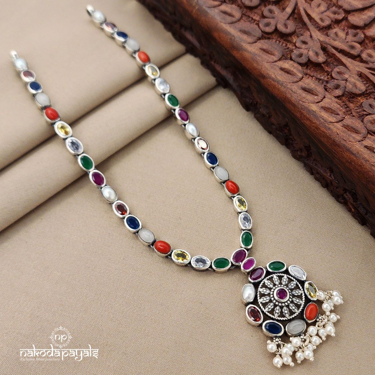 Pearled Drop Navaratna Neckpiece (N10712)
