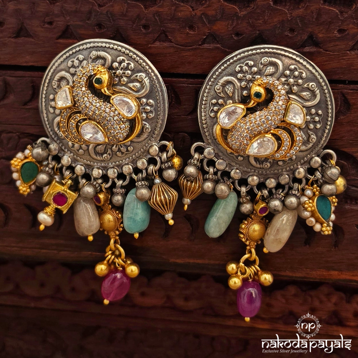 Peacock Moissanite Dual Tone Earrings (C4105)