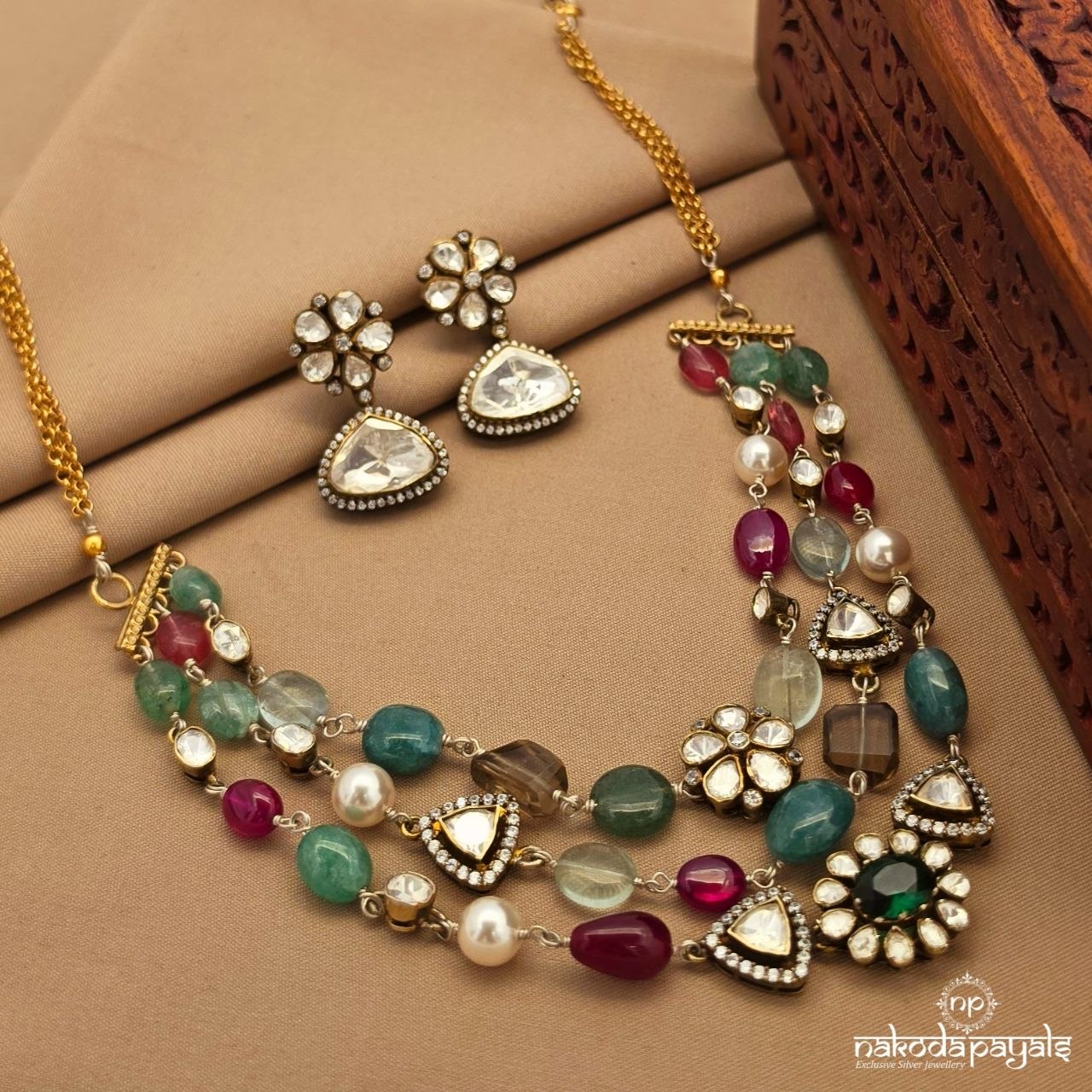 Moissanite Floral Neckpiece With Earrings (N11938)