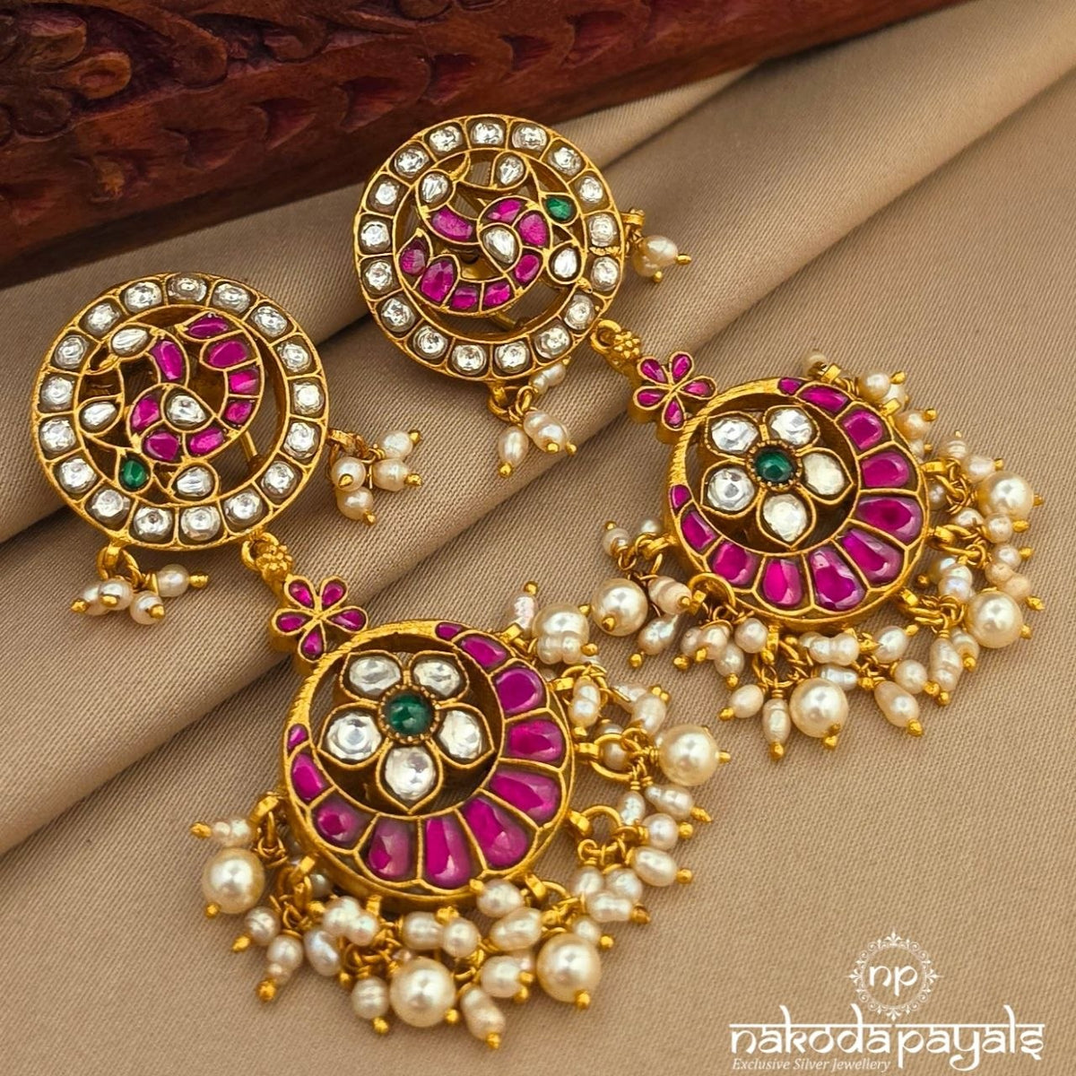 Circular Peacock Pearl Chandbali (Ge11466)