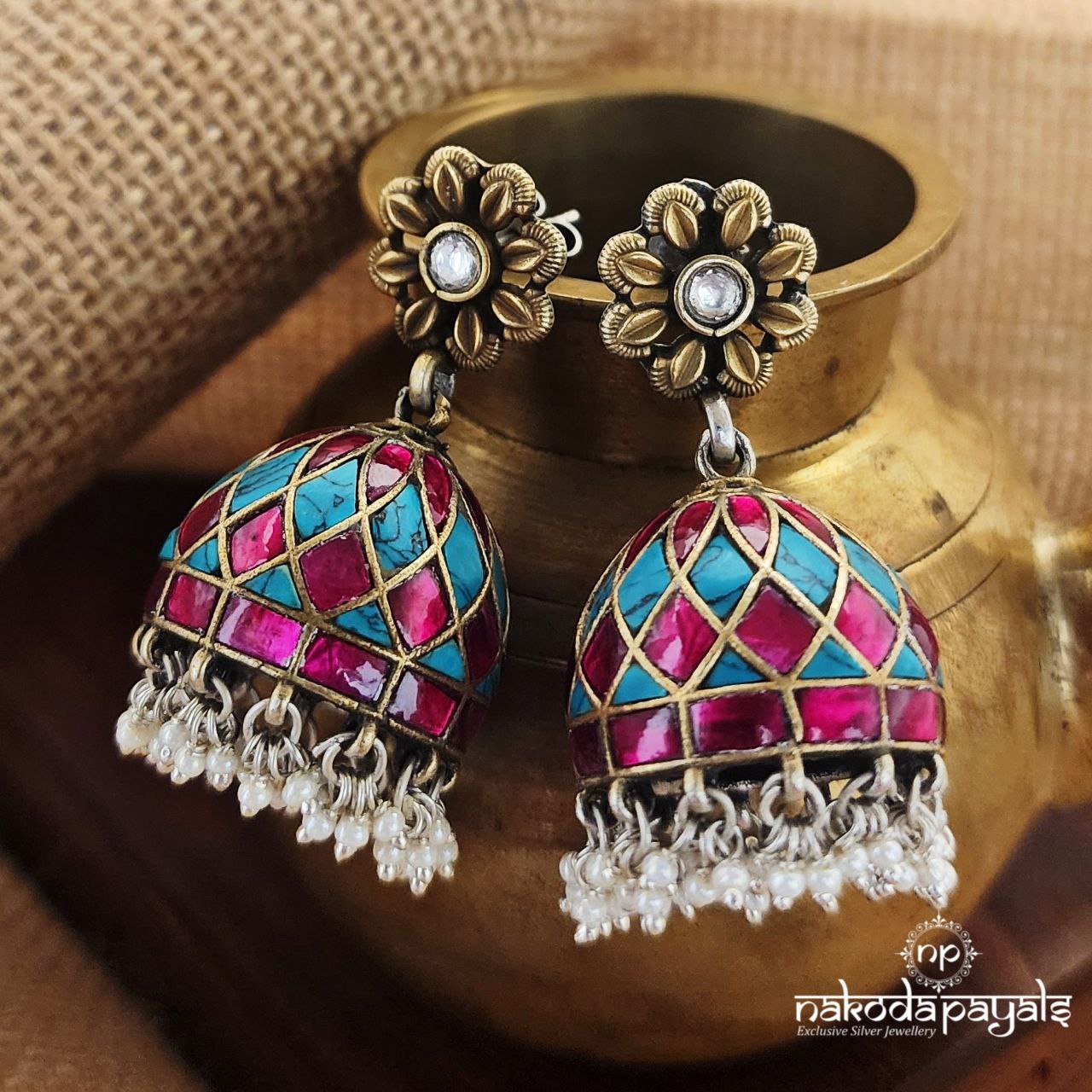 Turquoise Dual Tone Jhumka (J8101)