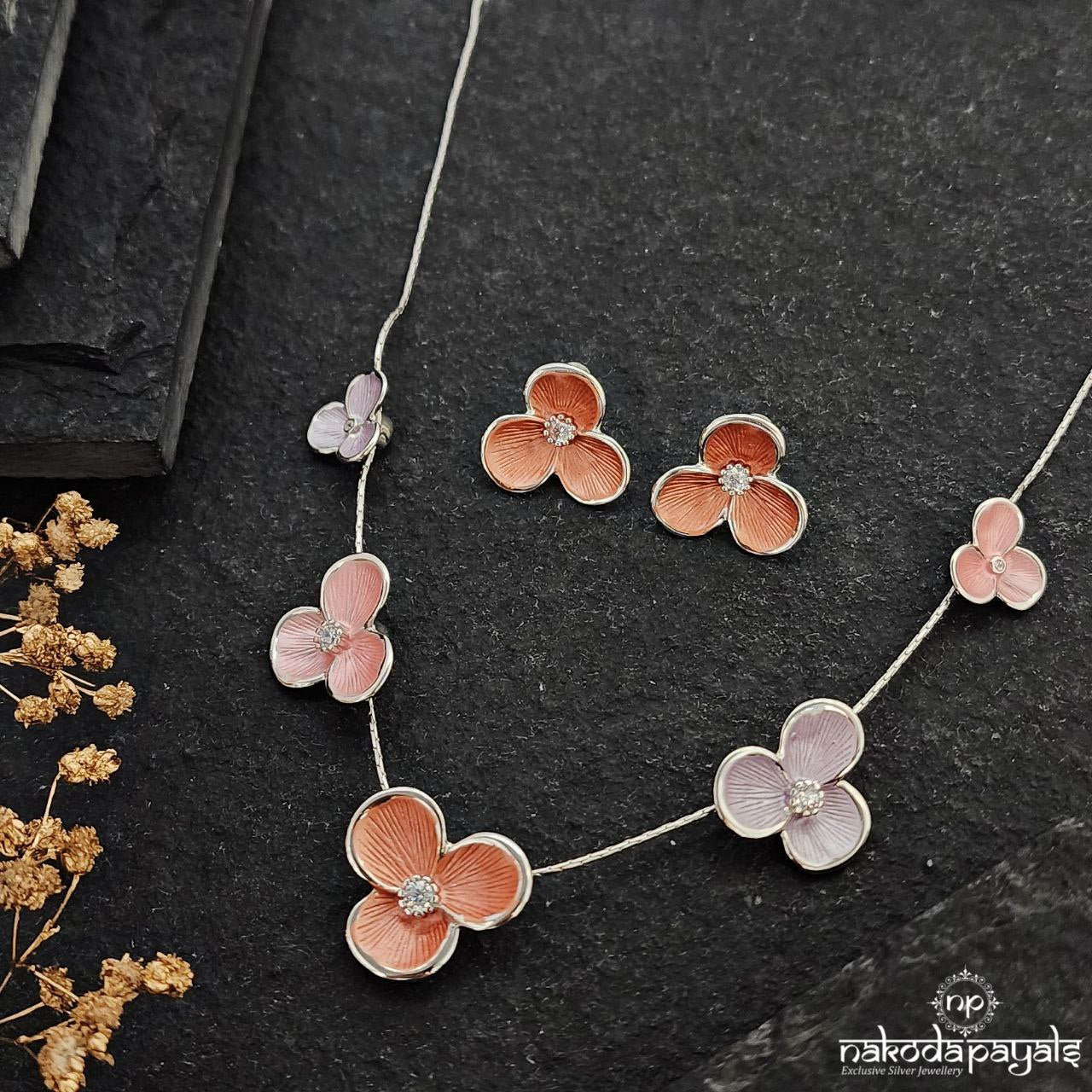 Elegant MultiColor Flower Neckpiece With Earrings (St3342)