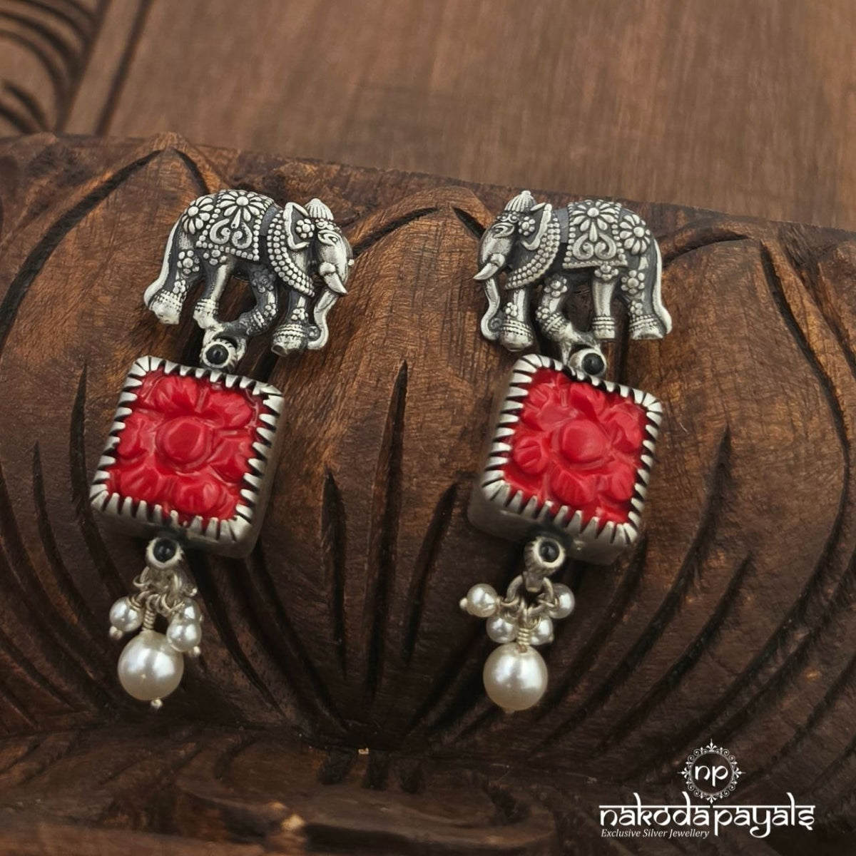 Coral Elephant Earrings (C4317)