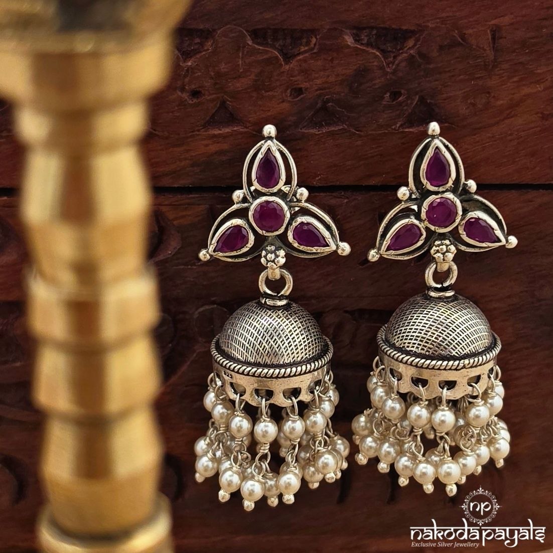 Pearly Oxidised Jhumka (J1743)