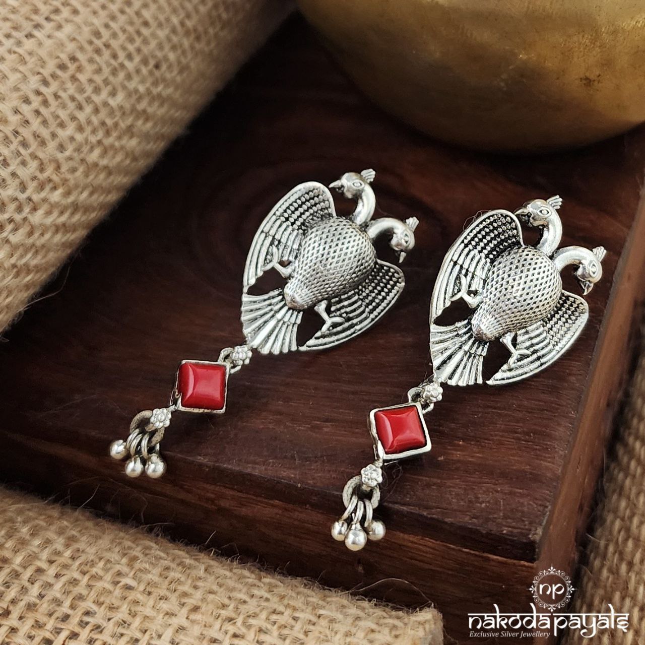 Coral Gandaberunda Earrings (S3632)