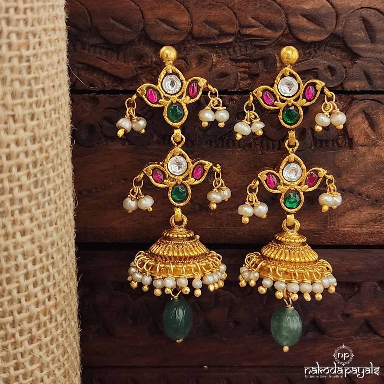 Green Drop Kundan Jhumka (Ge9924)