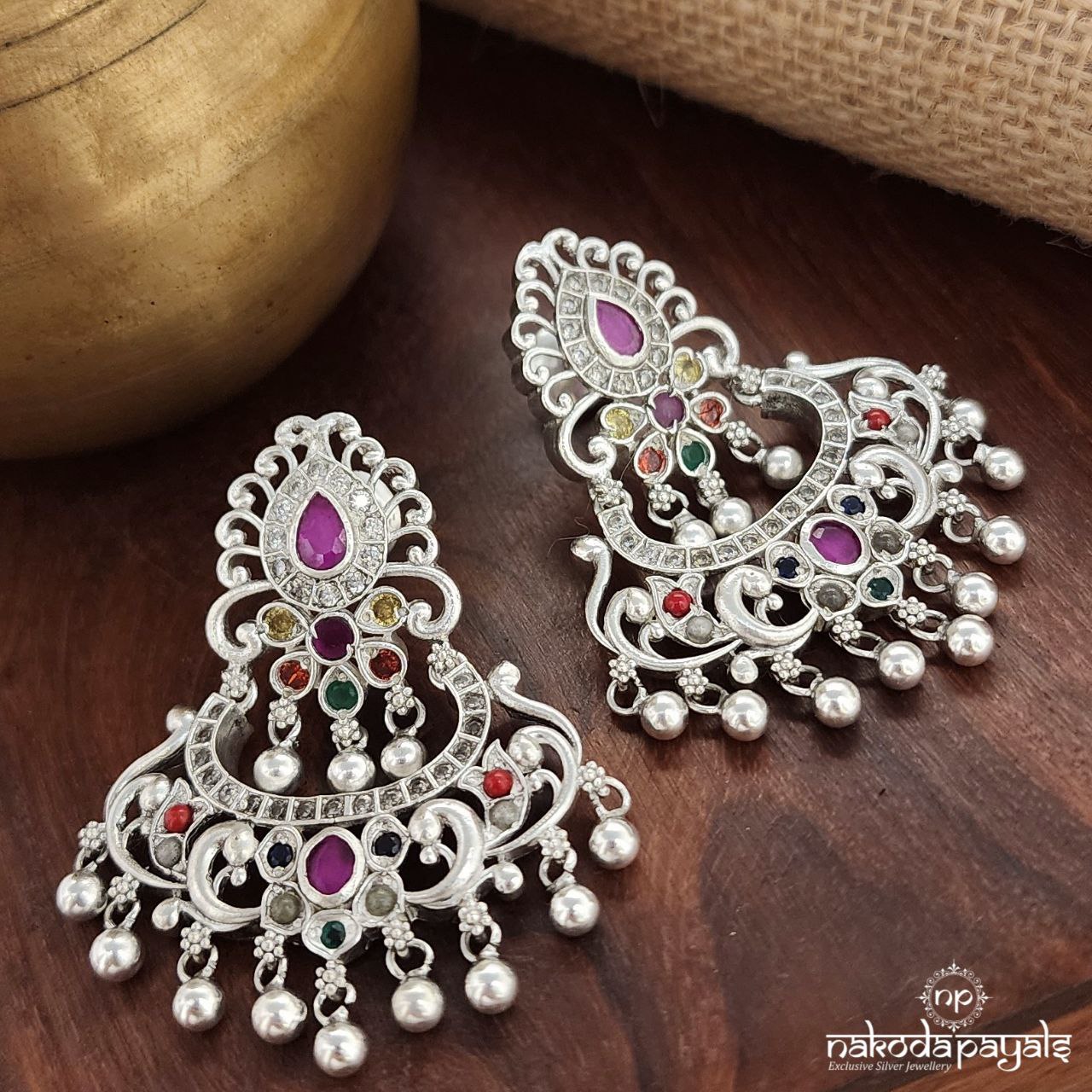 Elegant Navaratna Ball Drop Chandbali (C3265)