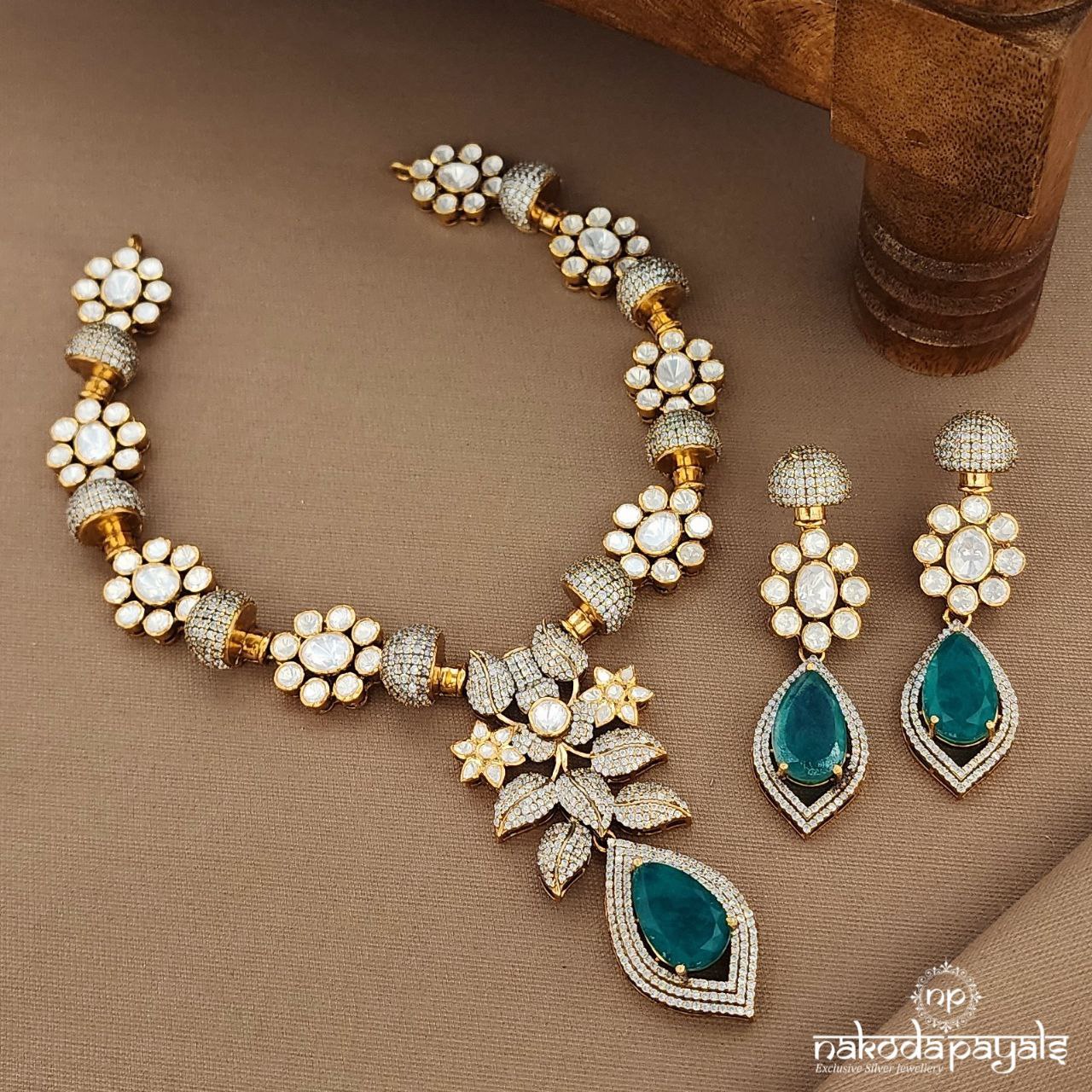 CZ Moissanite Neckpiece With Earrings (Gn9513)