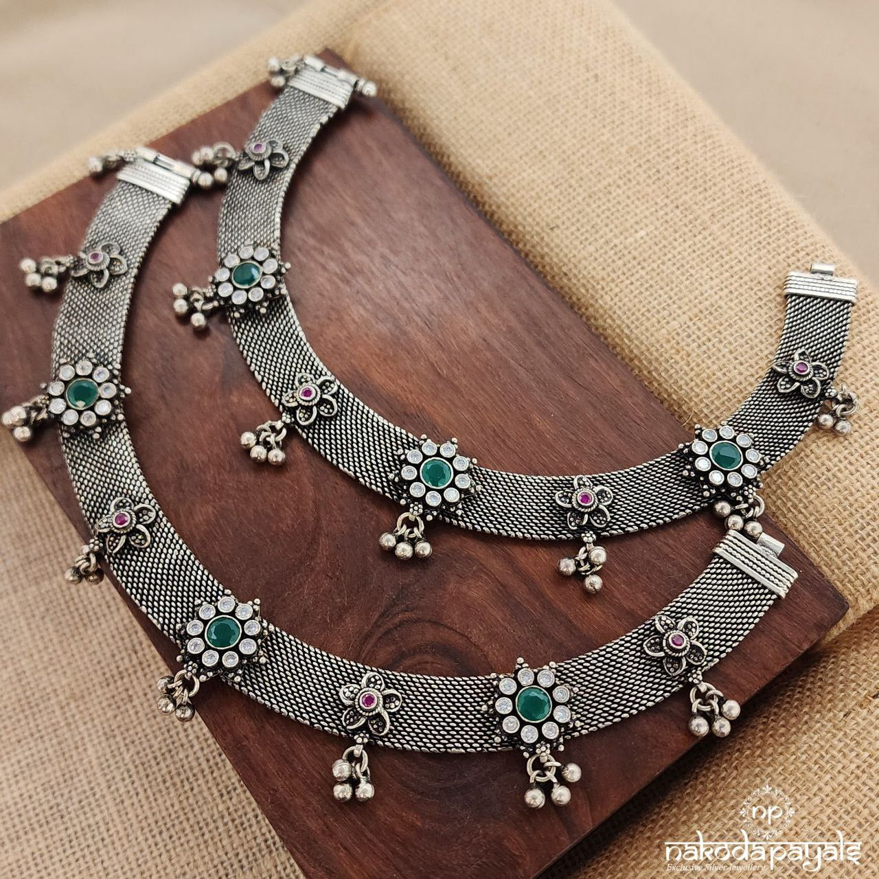 Belted Green Dot Anklets (A6183)