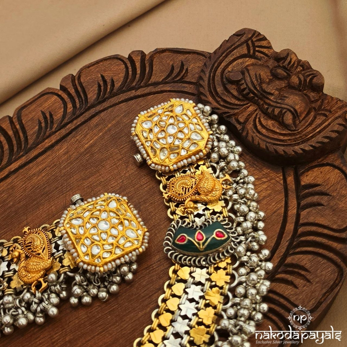 Kundan Jade Dual Tone Anklet (A7144)