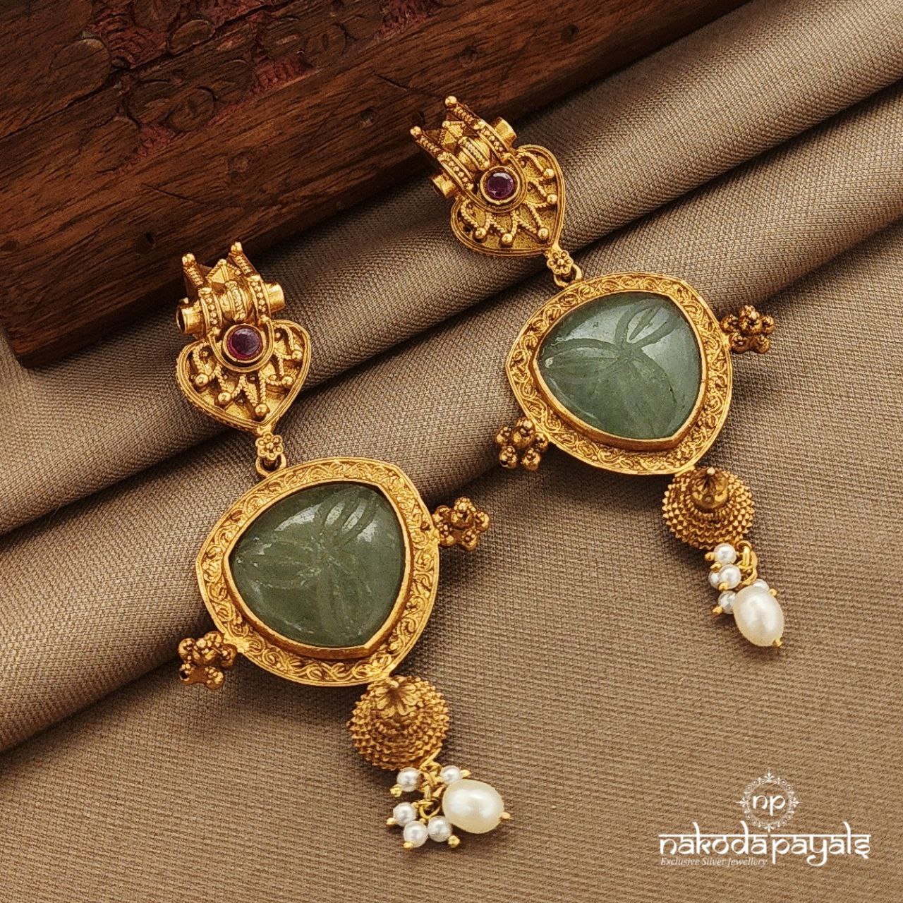 Green Tribal Pearled Earrings (Ge10265)