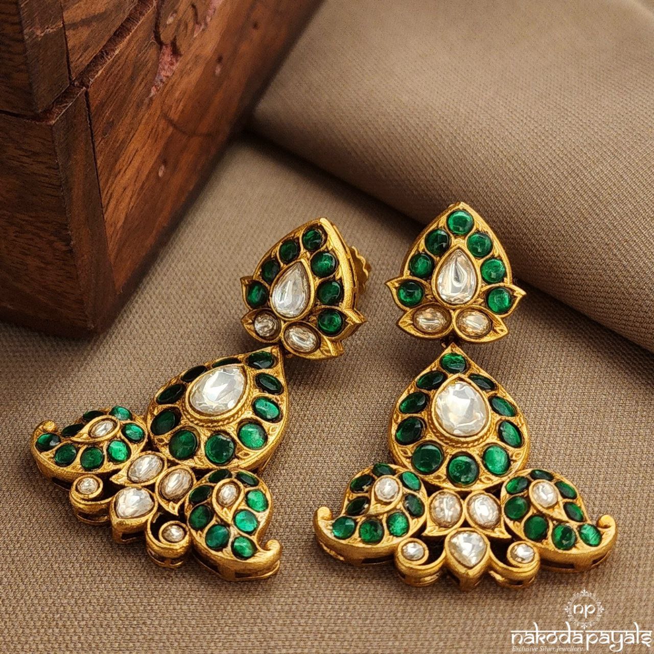 Mango Green Kundan Earrings (Ge10357)