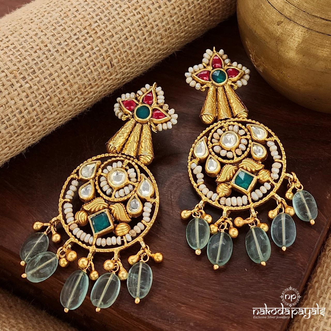 Green Drop Kundan Earrings (Ge9890)