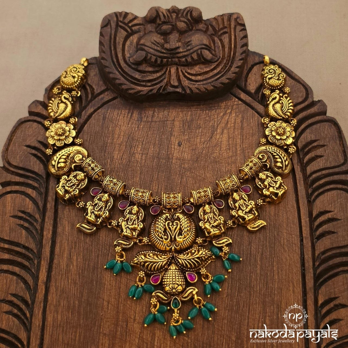 Twin Peacock Lakshmi Floral Neckpiece (Gn11058)