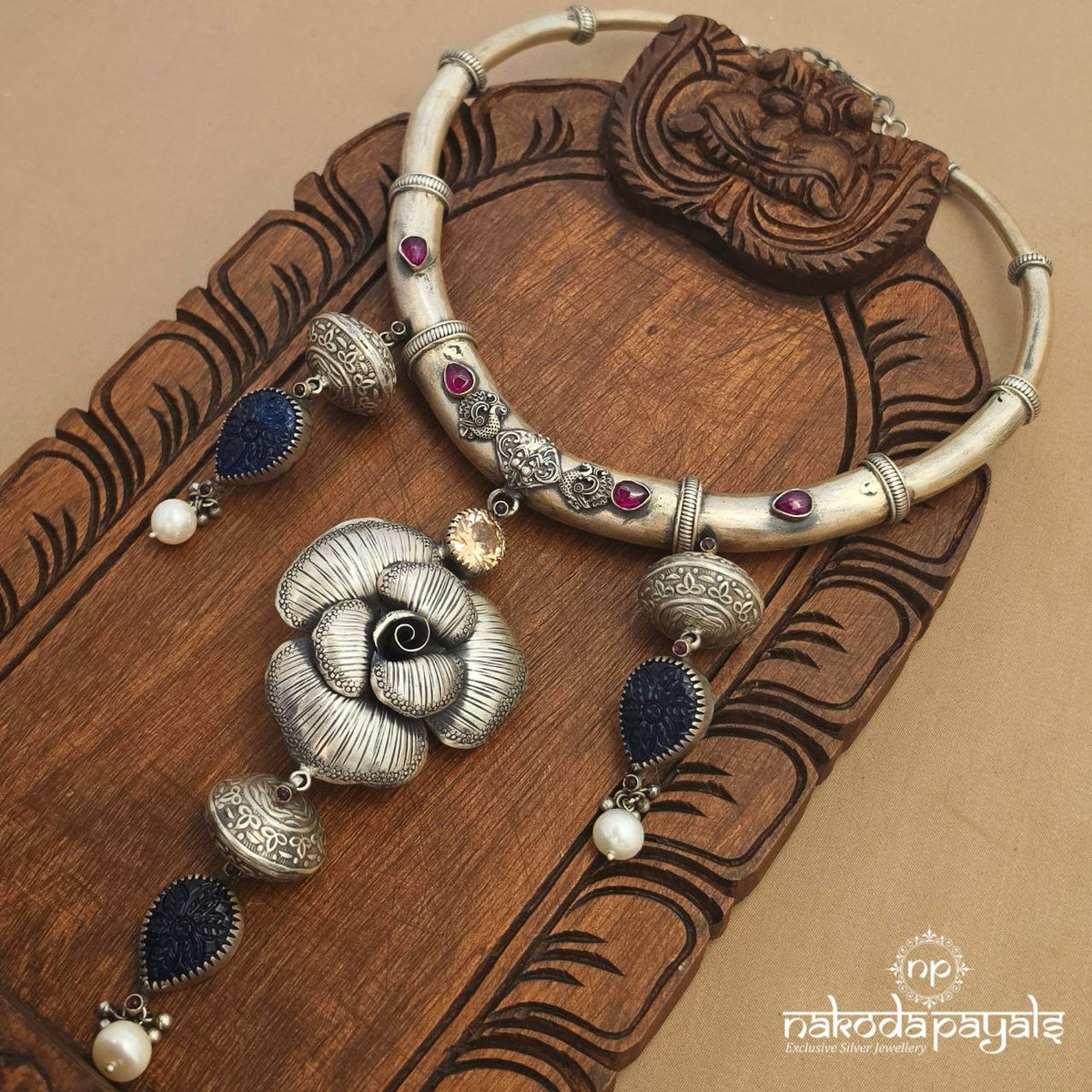 Royal Blue Flower Hasli (N12202)