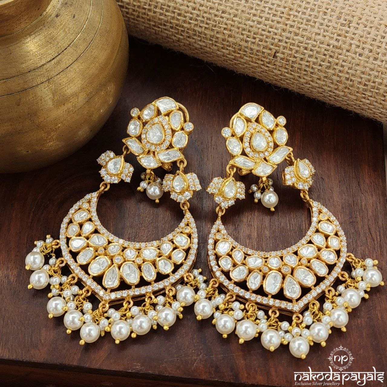 Elegant White Moissanite Chandbali (Ge9618)