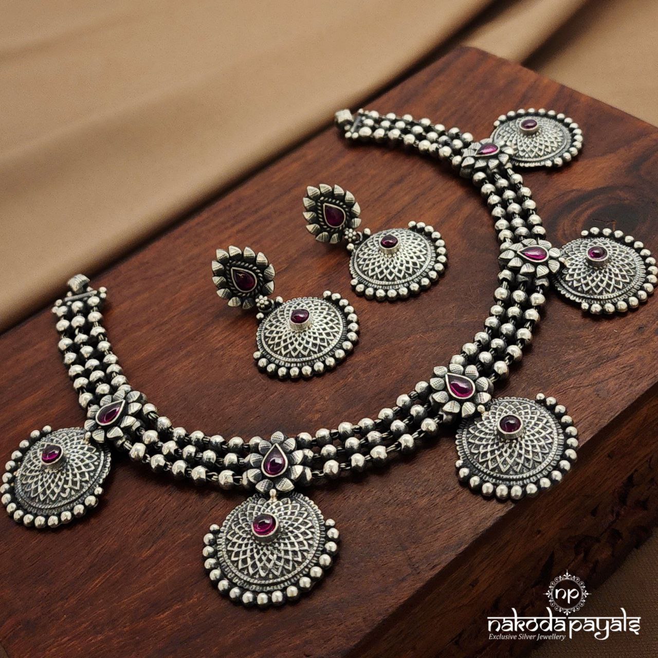 Pink Dot Neckpiece With Earrings (N11407)