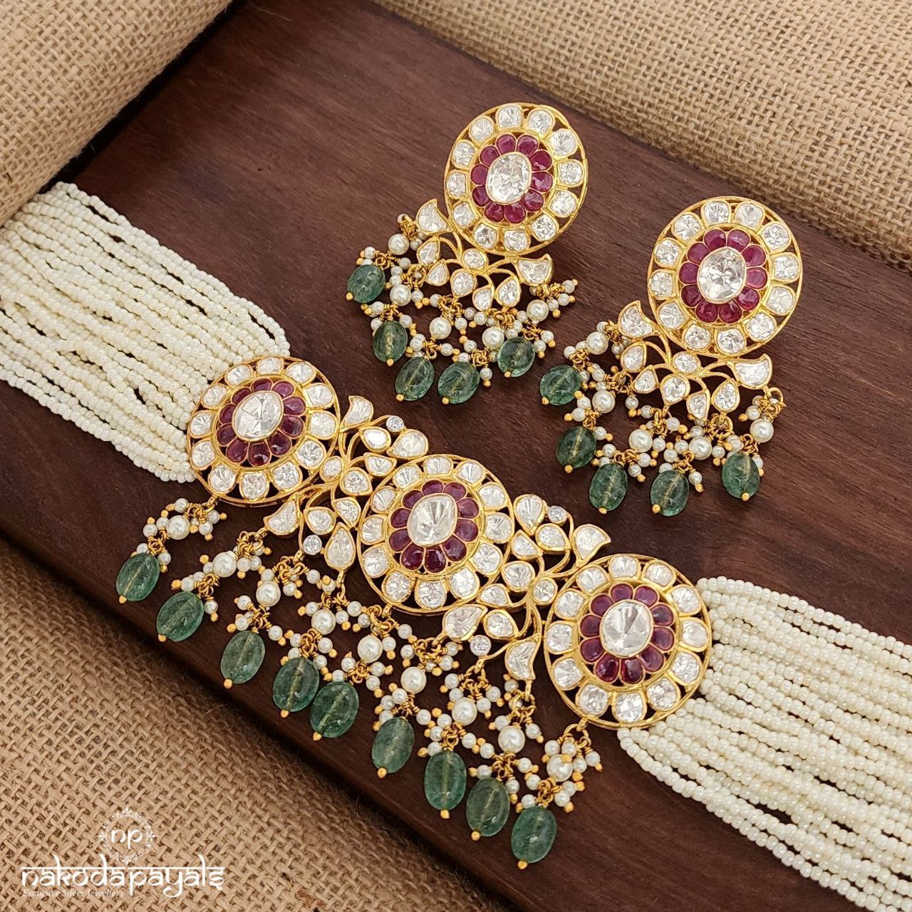 Green Drop Moissanite Choker With Earrings (Gn9003)