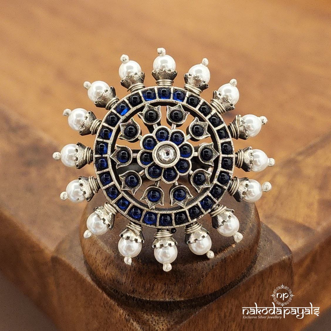 Blue Pearled Finger Ring (F2882)