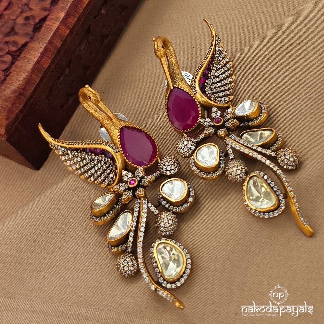 Ruby Unique Moissanite Earrings (Ge10522)