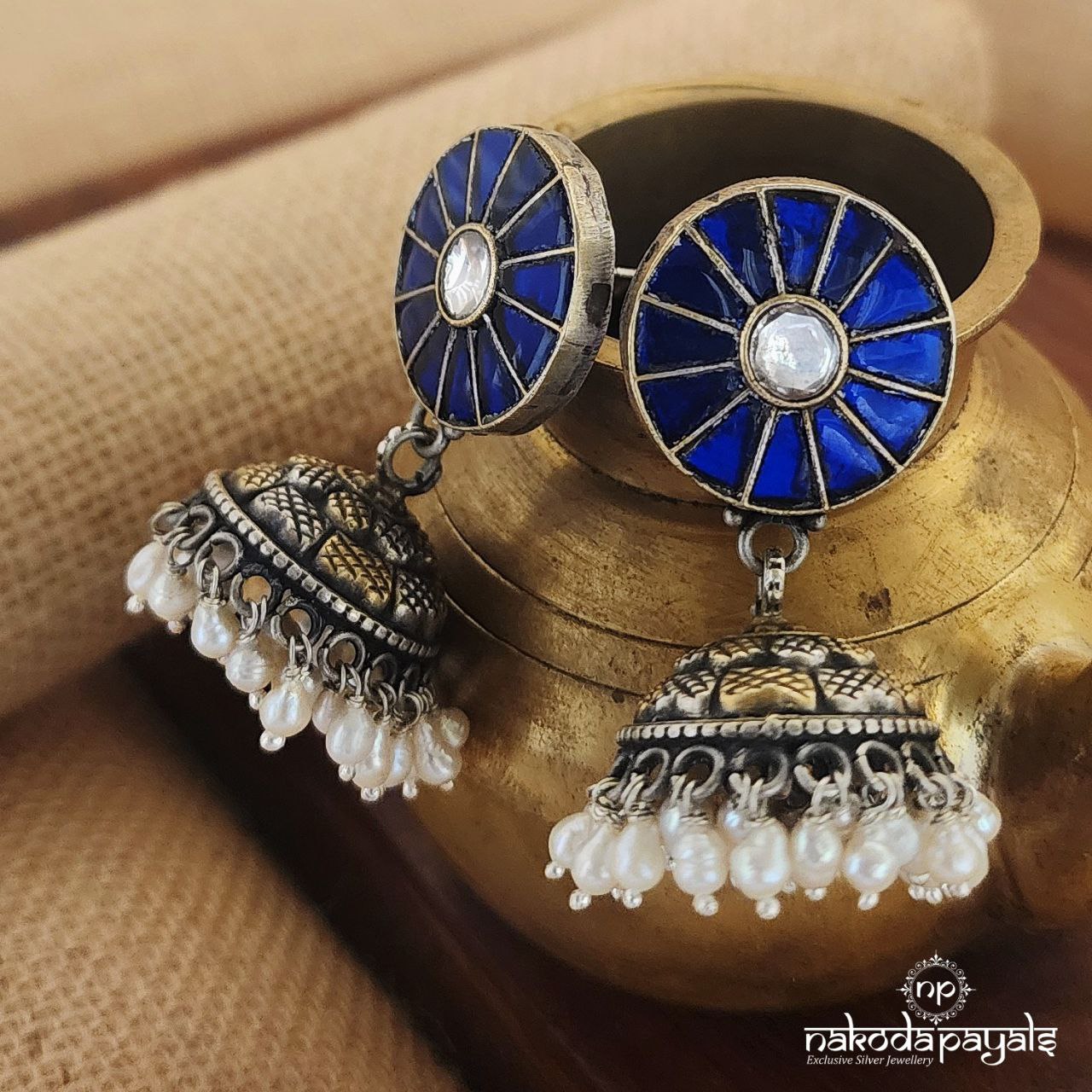 Blue Dual Tone Pearled Jhumka (J8104)