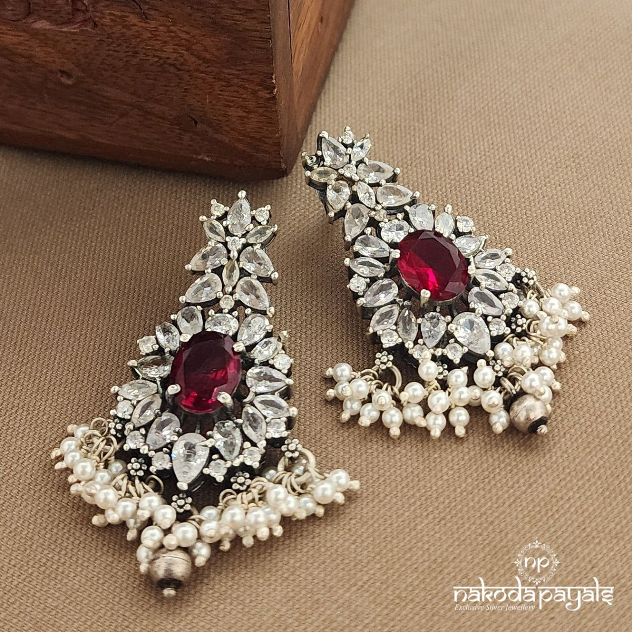 Ruby Pearl Drops Earrings (C3785)