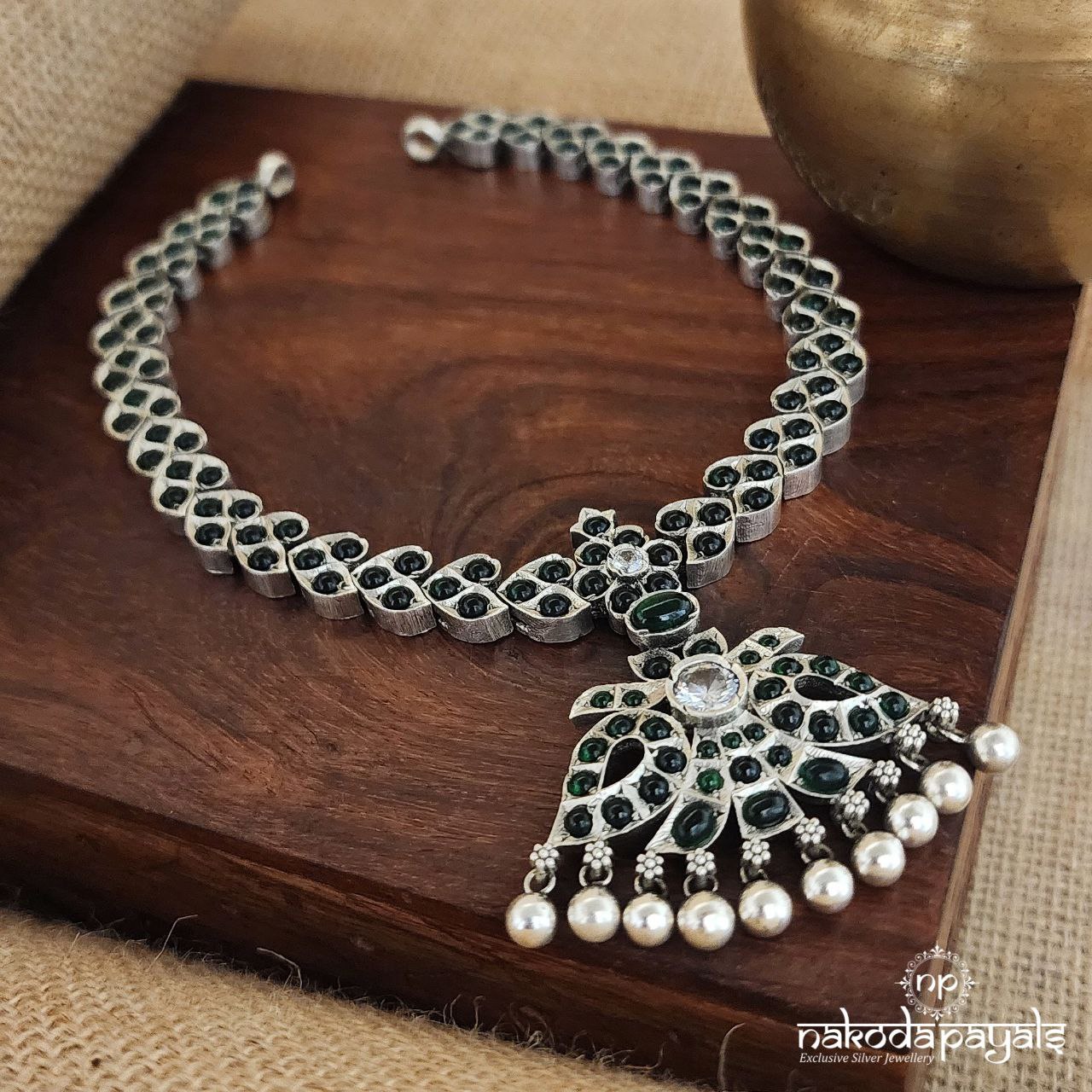 Emerald Green Twin Peacock Neckpiece (N10350)