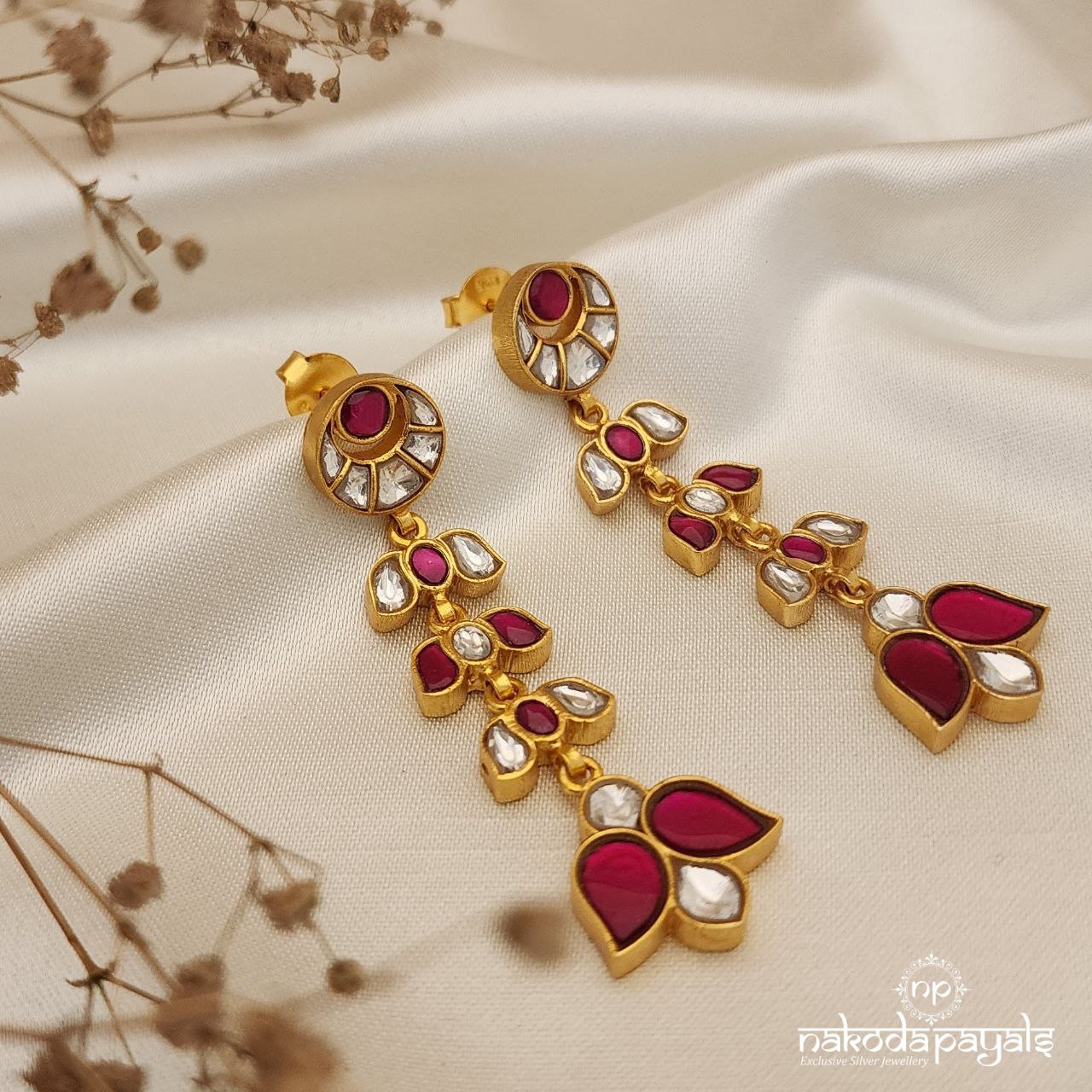 Pink & White Kundan Floral Earrings (Ge8326)