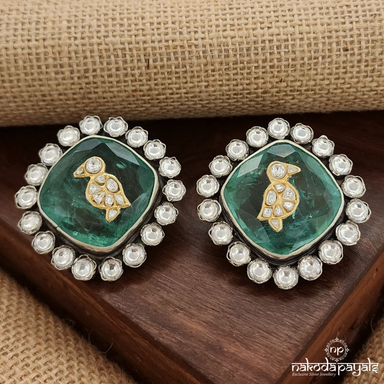 Peacock Emerald Green Kundan Studs (S3532)