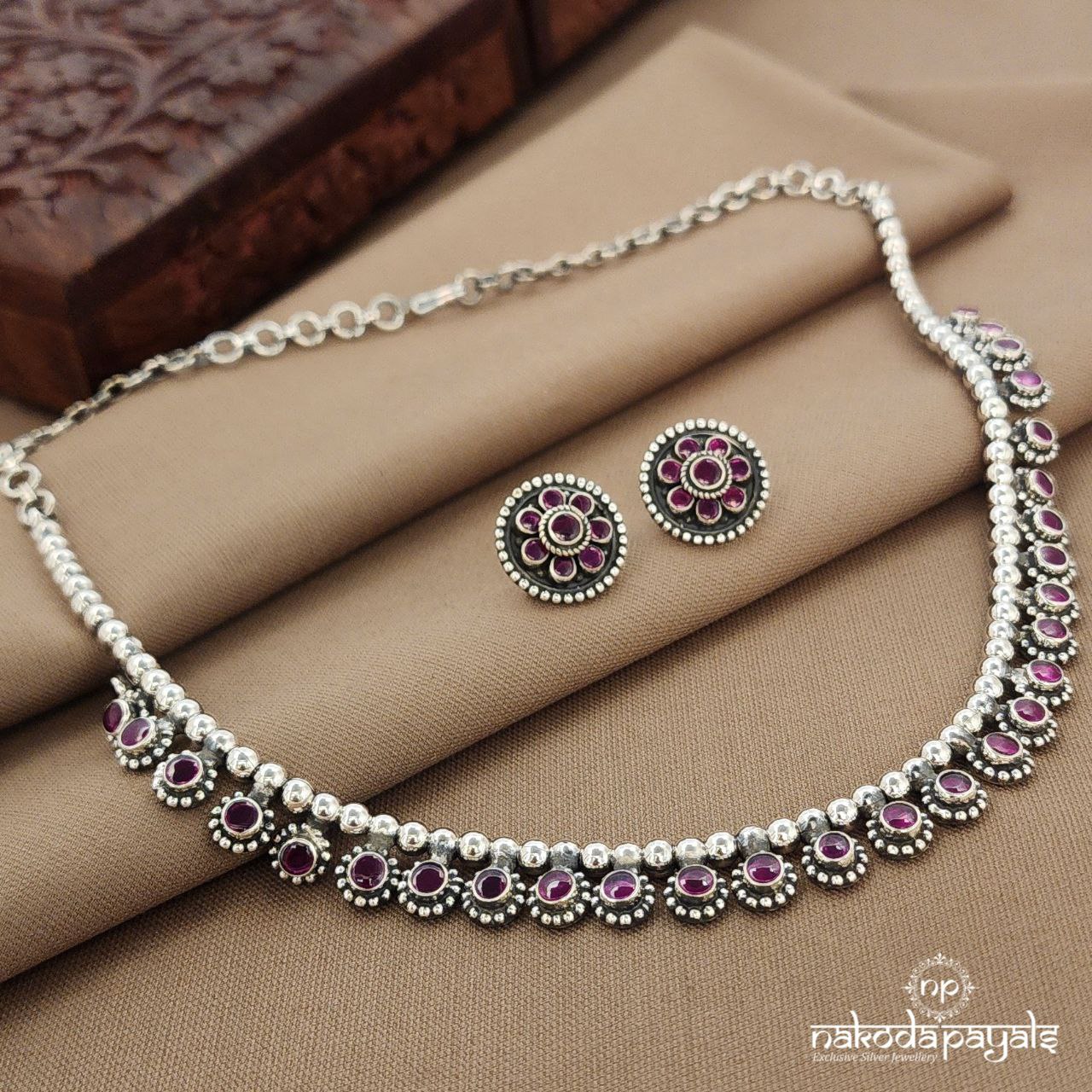Pink Drop Neckpiece With Earrings (N11453)