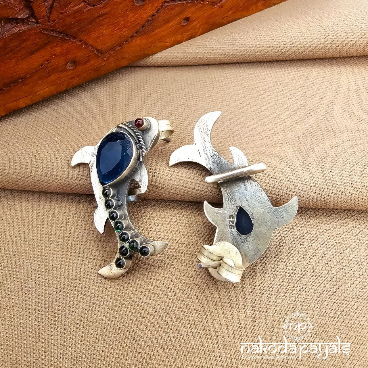 Blue Fish Studs Cum Earcuff (S9523)