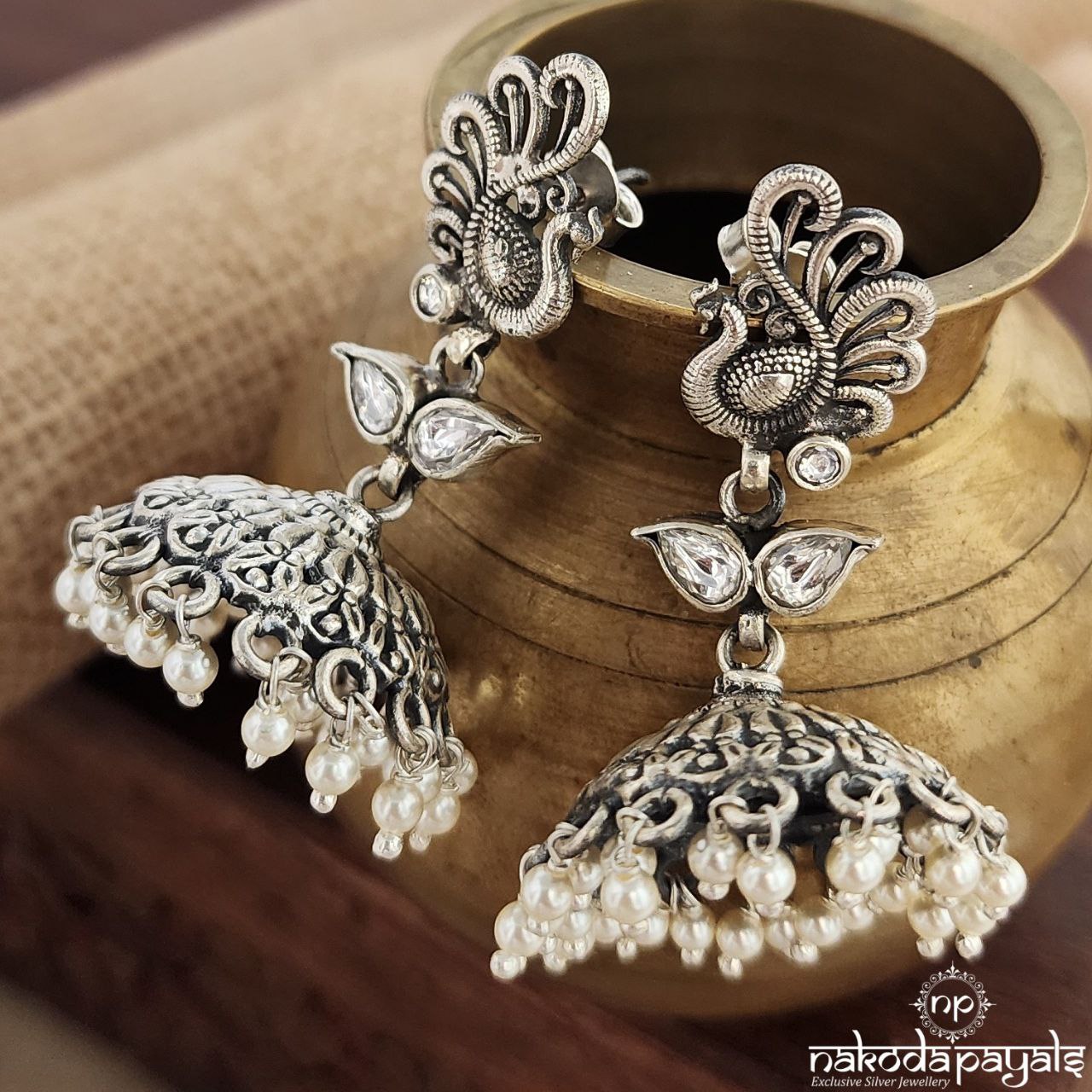 Peacock Charm Pearled Drop Jhumka (J1162)