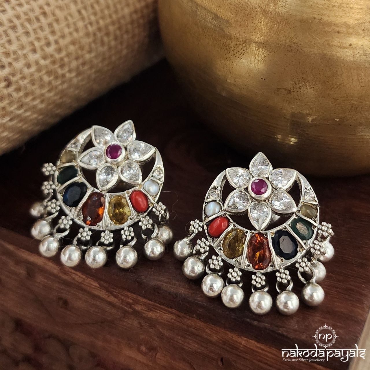 Half Moon Navaratna Studs (S3464)