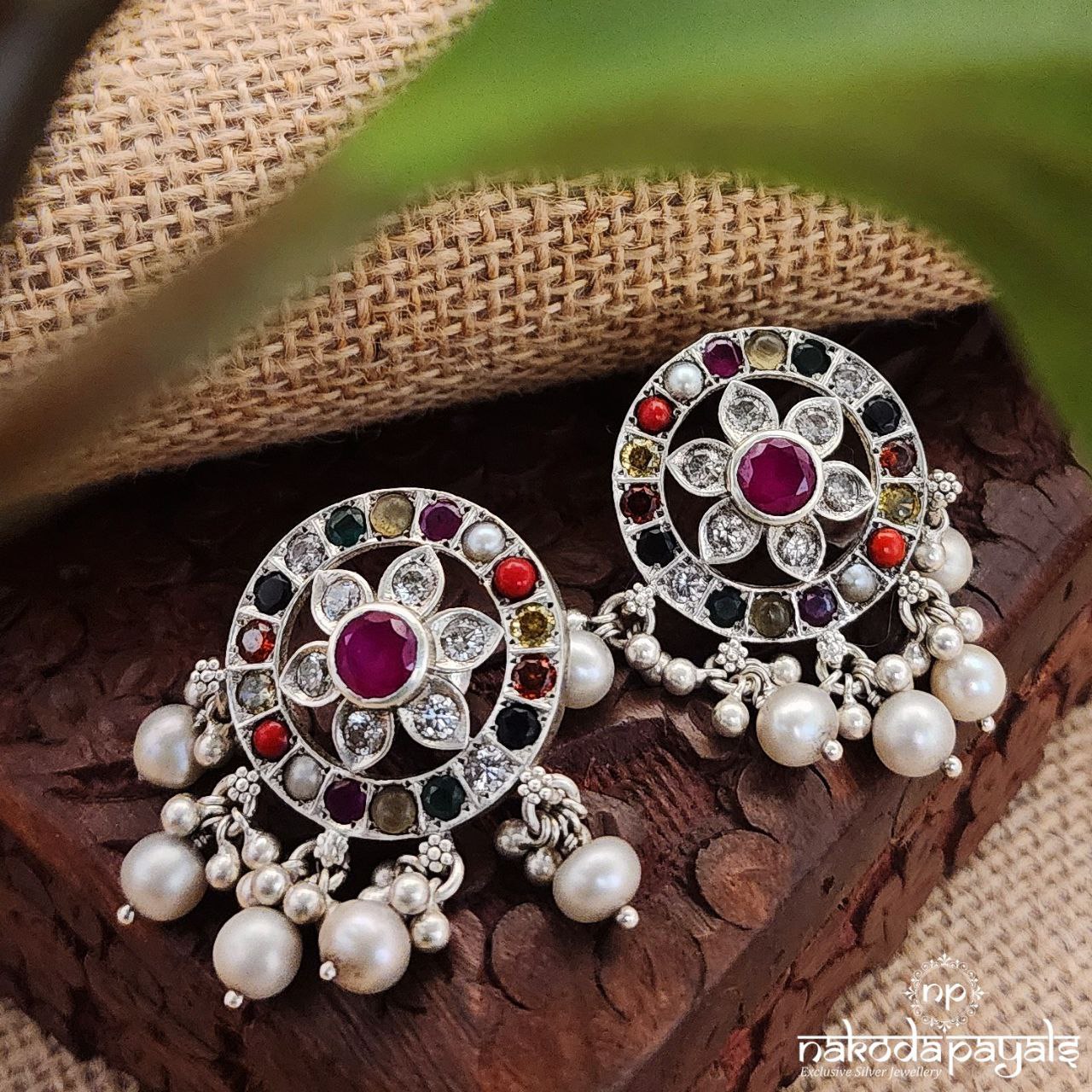 Circular Navratna Studs (C1915)
