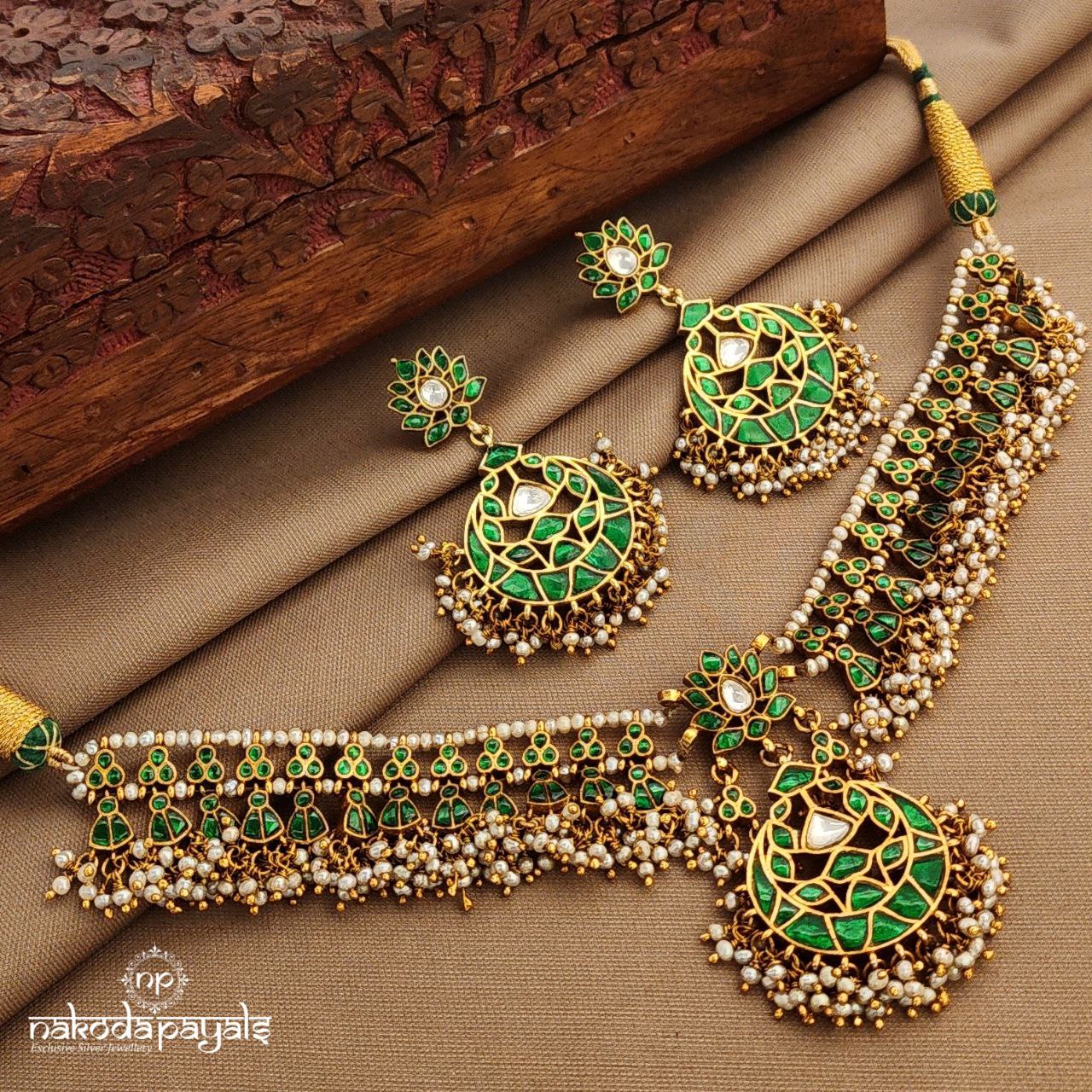Green Kundan Neckpiece With Earrings (Gn9944)