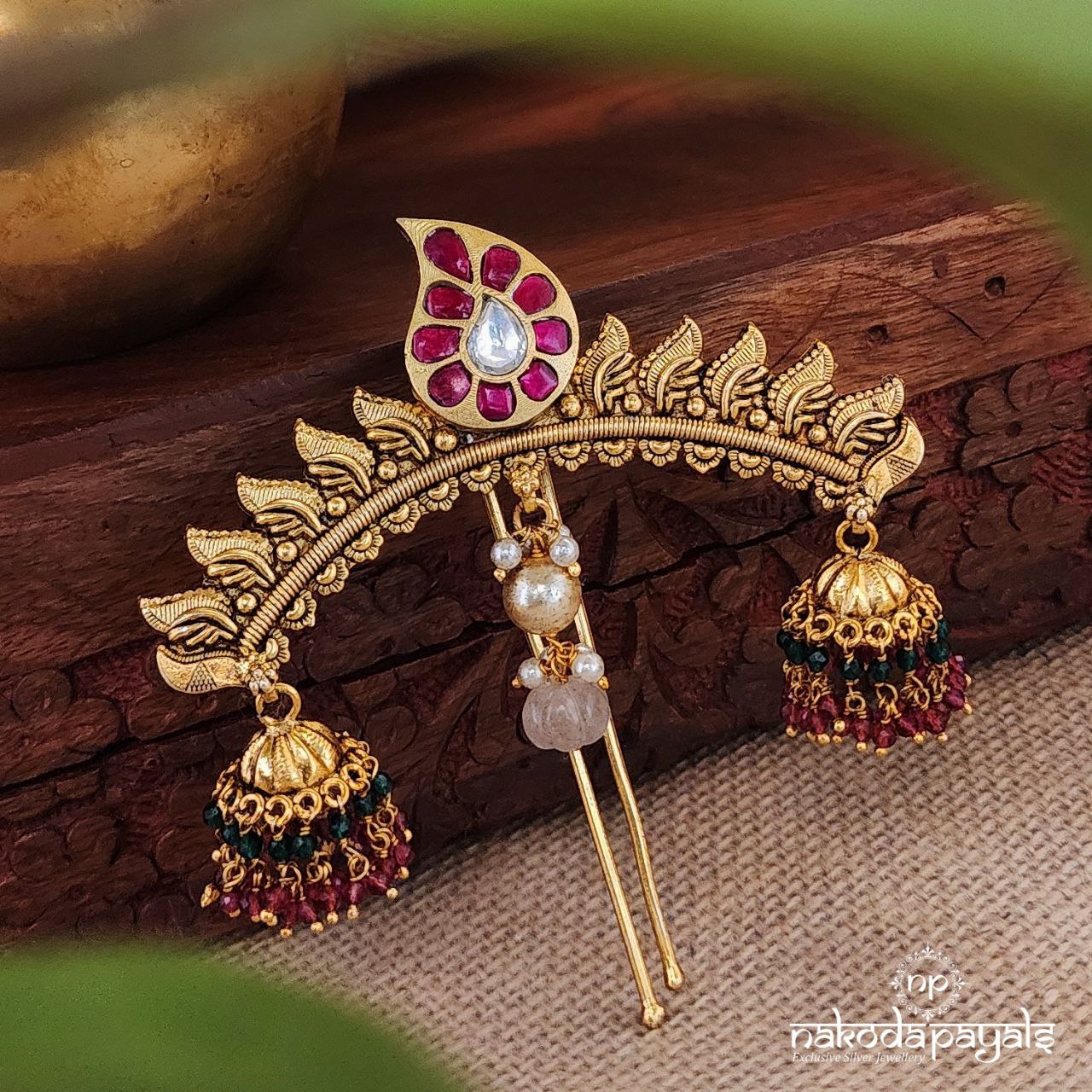 Traditional Mango Ball Drop Kundan Jhumka Hair Accessory (Ha0013)