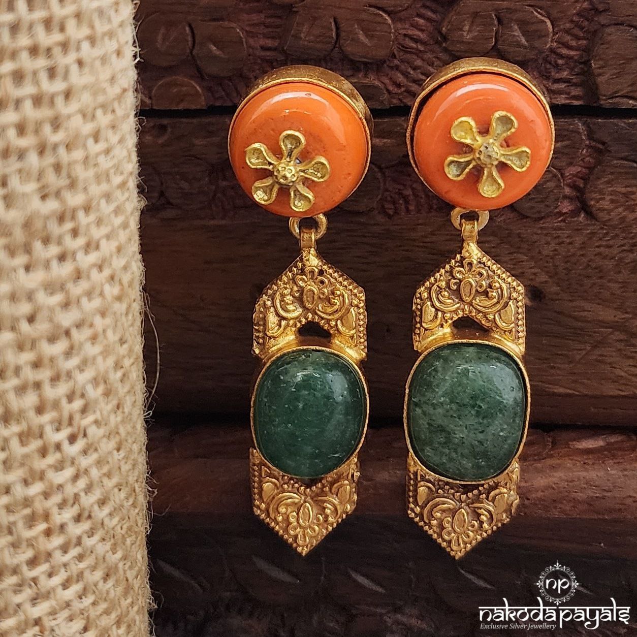 Floral Emerald Green Earrings (Ge9772)
