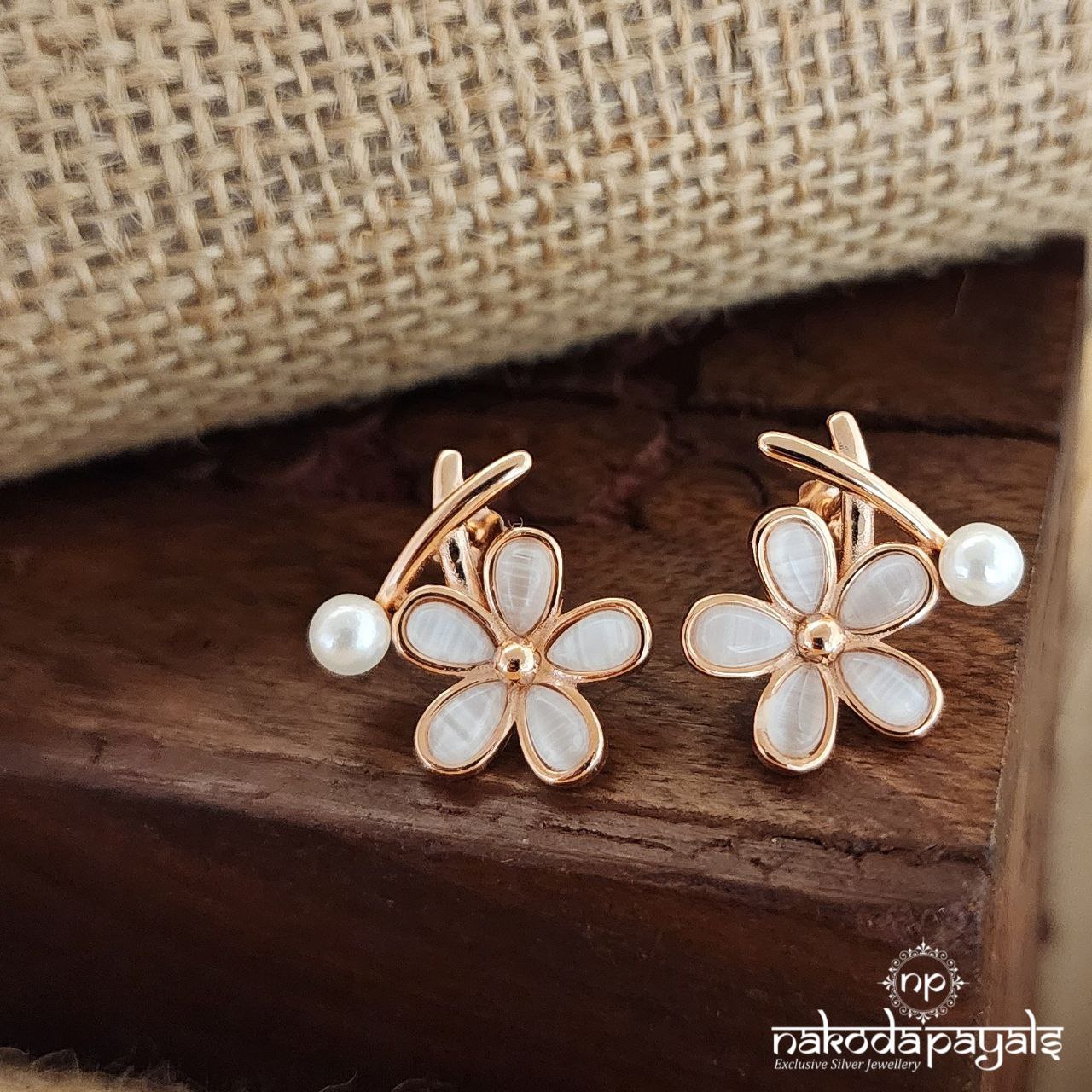 Rose Gold Pearl Blossom Earrings (St3287)