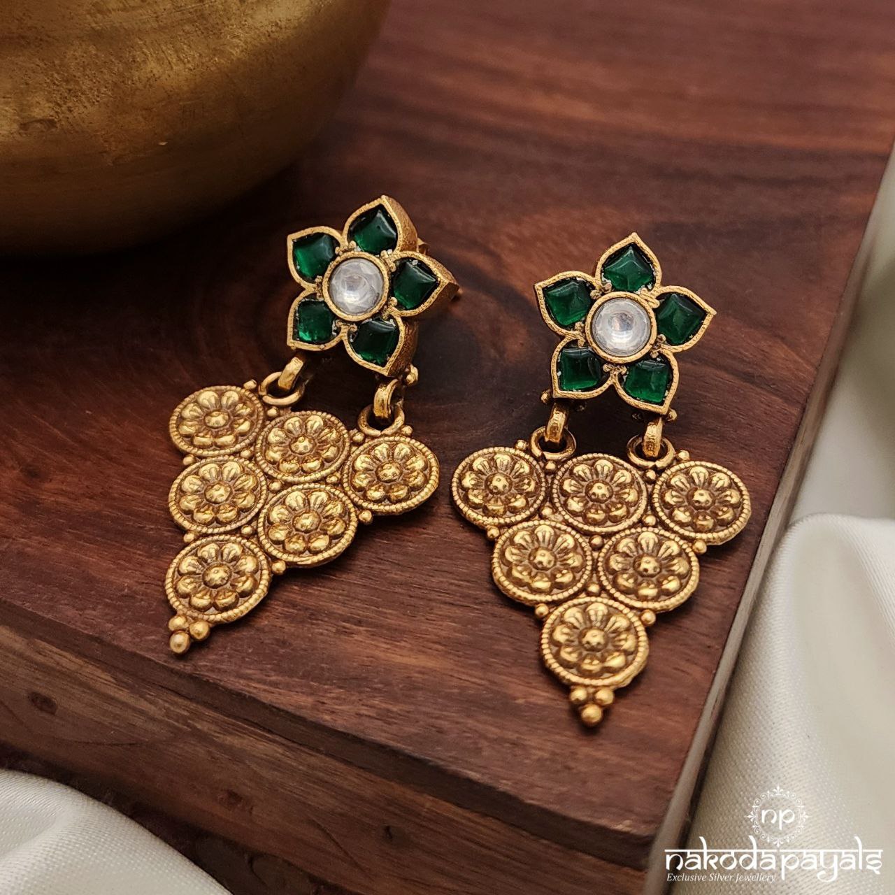 Green Kundan Coin Earrings (Ge8813)