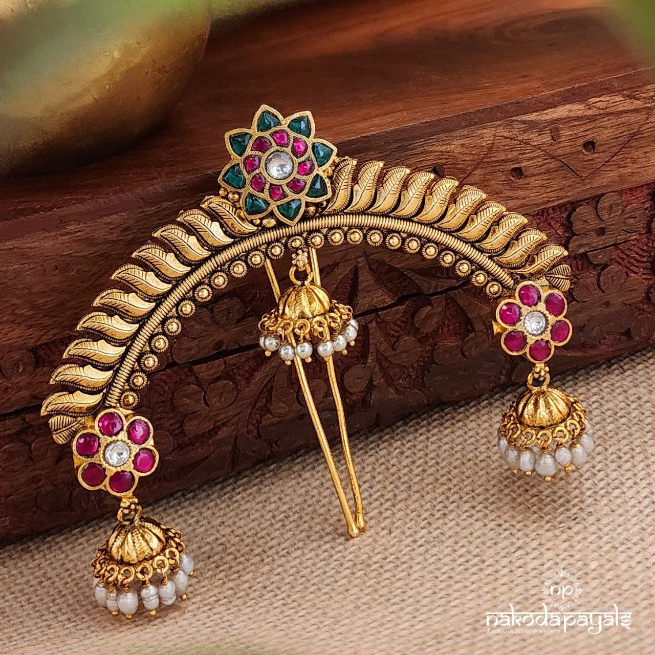 Leafy Kundan Jhumka Hair Accessory (Ha0019)
