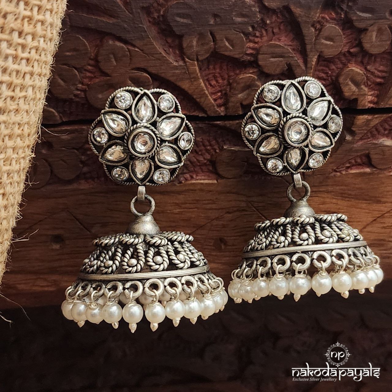 White Pearled Drop Jhumka (J1480)