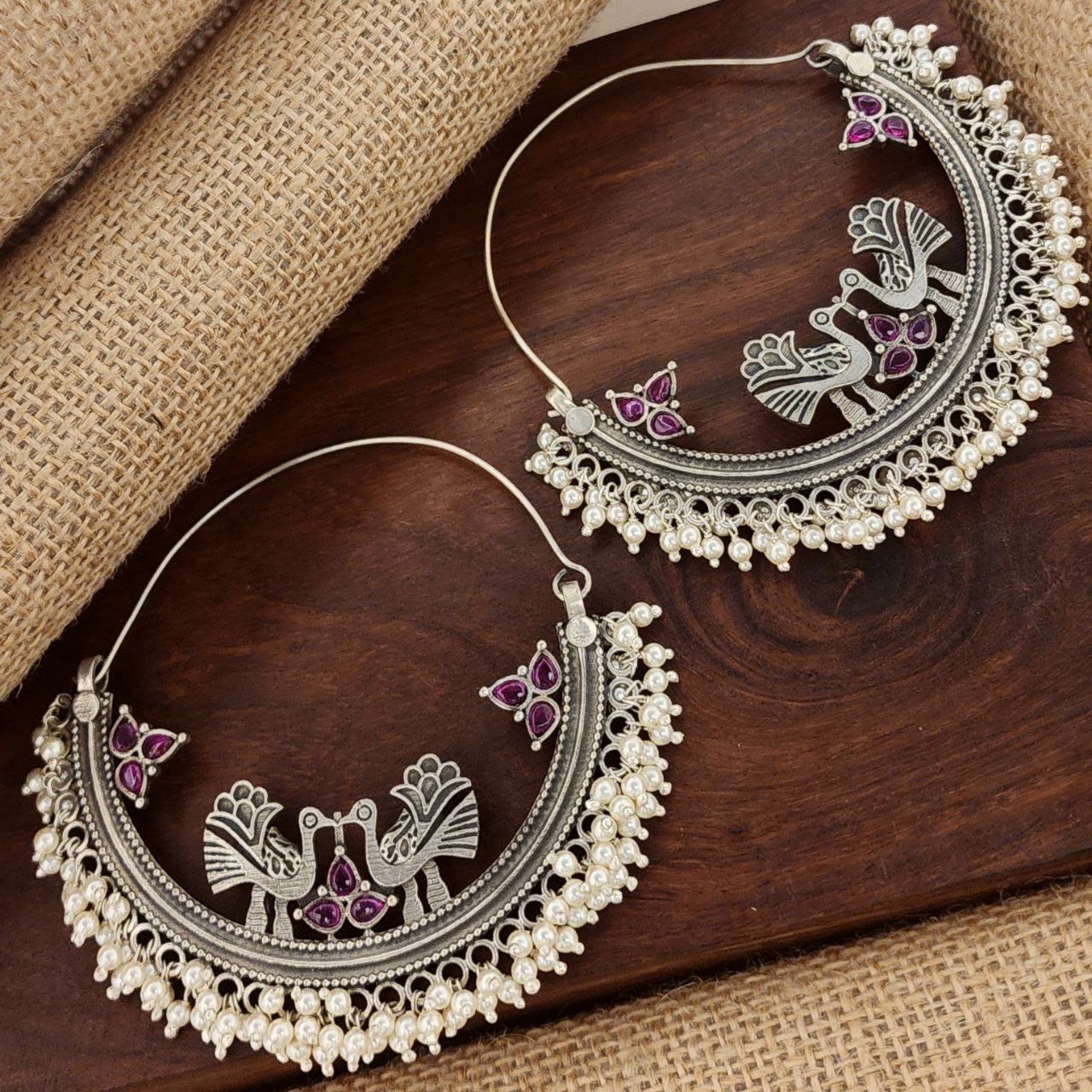 Twin Peacock Half Moon Earrings (C3368)