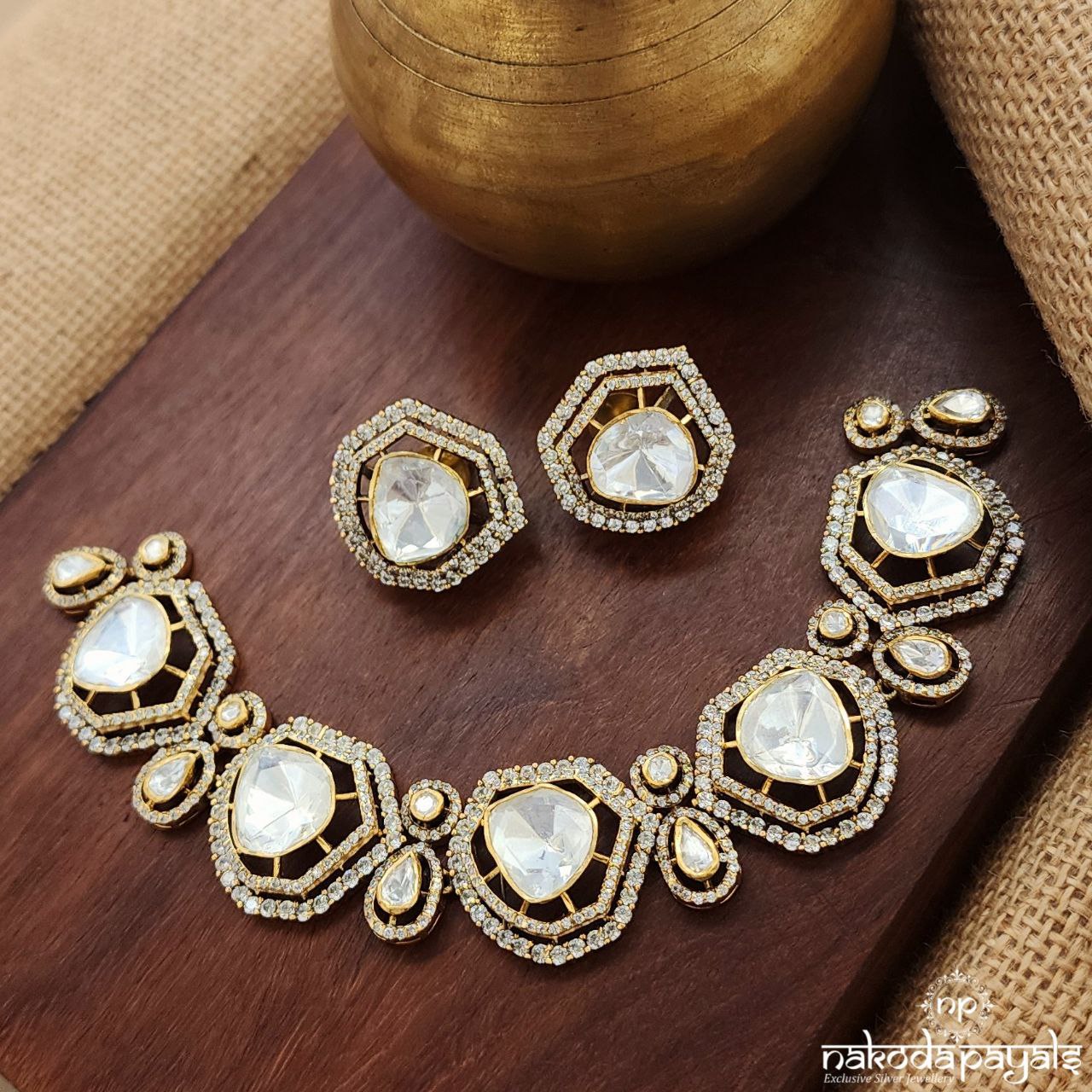 CZ Moissanite Neckpiece With Earrings (Gn8965)