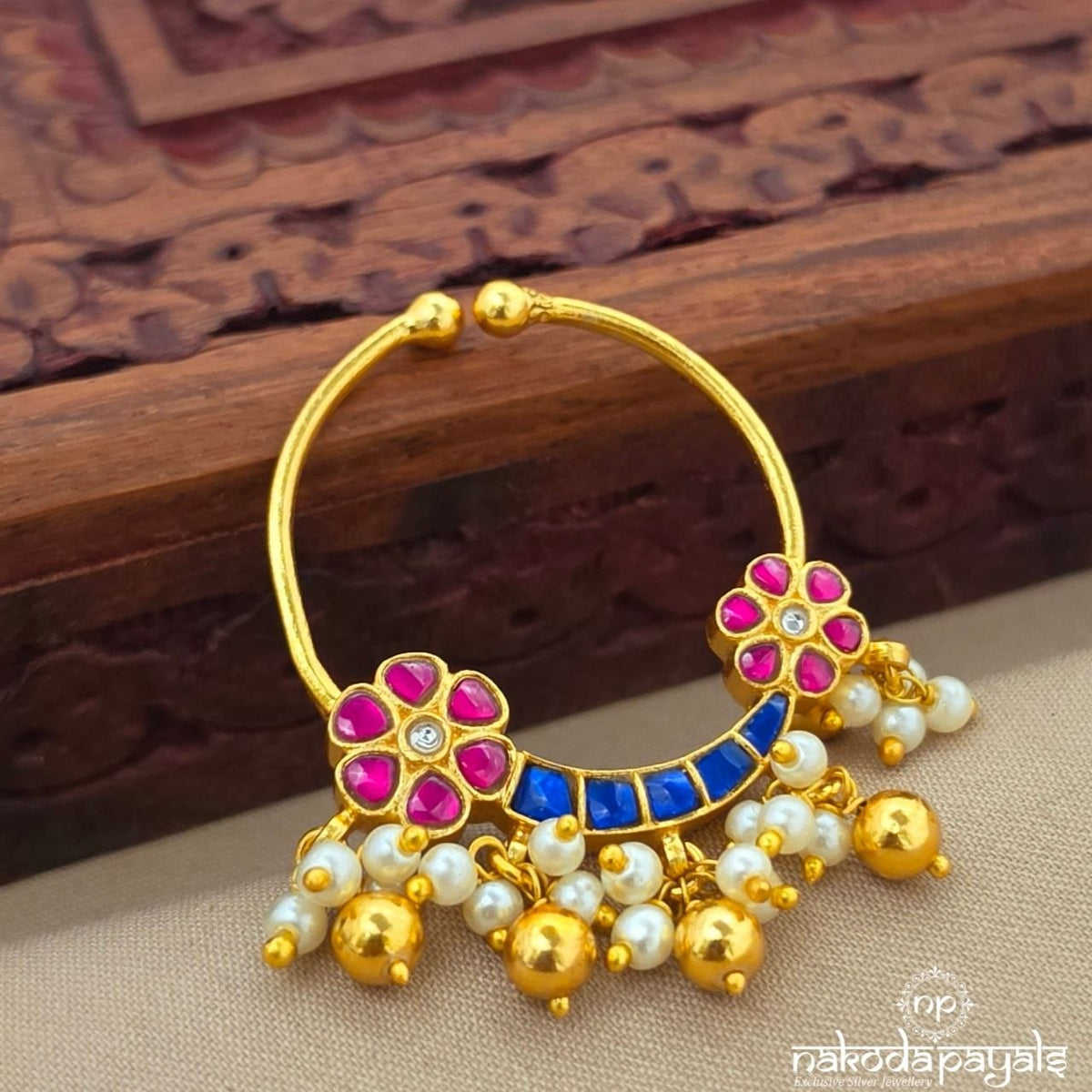 Elegant Pink Floral Pearl Nath (Np794)